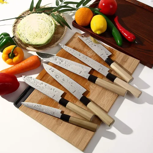 Vista 9 de Cuchillo japonés Damasco ZA18 mango de madera octogonal de magnolia de 69 capas, 6 pulgadas (5.906 in)