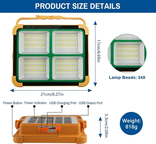 Vista 4 de Luz de trabajo recargable portátil solar, 16500 mAh, 120 W, batería de inundación magnética, luz de trabajo de 10000 lm, luces LED para exteriores