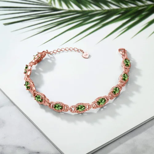 Vista 16 de Gem Stone King 18K Rose Gold Plated Silver Oval Gemstone Birthstone Tennis Bracelet For Women Oval 6X4MM 7 Inch With 1 Inch Extender Fine