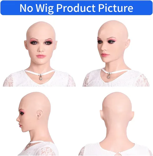 Vista 7 de SUAISKR Máscara de cabeza femenina de silicona realista hecha a mano para Halloween para crossdresser cosplay