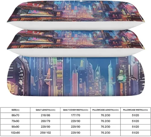 Vista 2 de Landscape Duvet Cover Full Size, Ultra Soft Microfiber Cityscape Bedding Set, 3 Pieces Night Scenery Pattern Comforter Cover Set with Zipper Closure