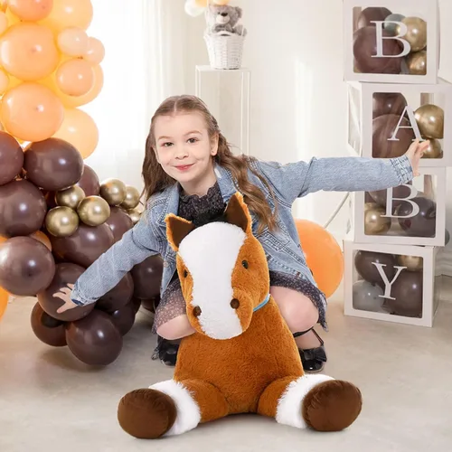 Vista 4 de MaoGoLan Peluche de caballo grande para niño, juguete de peluche de caballo grande para niña, poni montable de peluche para niños, almohada de felpa