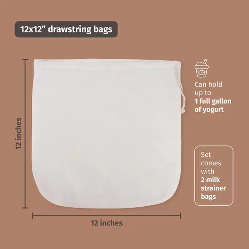 Vista 5 de 2 bolsas de leche de nuez reutilizables de grado 100 para colar, bolsa de tela sin blanquear para exprimir almendras avena, leche de nuez, uso como