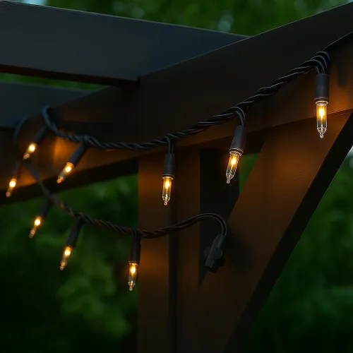 Vista 2 de Novelty Lights Mini luces incandescentes tradicionales de 50 pies, 100 bombillas, transparente sobre cable negro con espacio de 6 pulgadas, grado