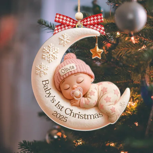 Vista 7 de Adorno personalizado para la primera Navidad del bebé 2025t 2025, adorno de coctelera personalizado con nombre, adornos personalizados de primera