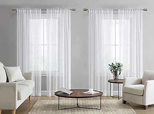Vista 12 de Laura Ashley Cortinas traslúcidas blancas con bolsillo para barra, cada panel mide 38 pulgadas de ancho x 84 pulgadas de largo, Lehman, 4 paneles