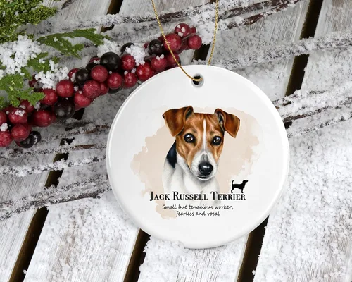 Vista 2 de Jack Russell Terrier - Adorno de perro Jack Russell Terrier – Adorno de Navidad – Adorno de cerámica para él, su esposa marido impreso en ambos lados
