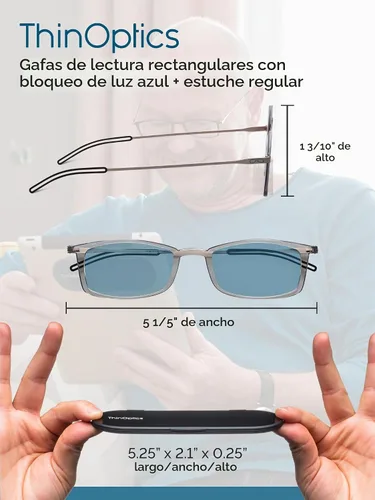 Vista 8 de ThinOptics Frontpage - Gafas de lectura para computadora con bloqueo de luz azul y funda de aluminio Milano, Rectángulo/negro