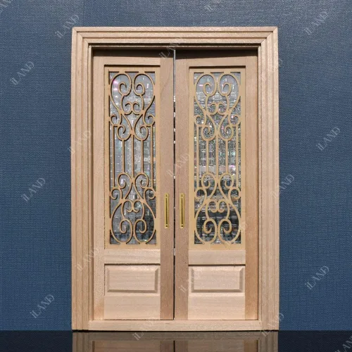 Vista 8 de Puerta de casa de muñecas iLAND a escala 1:12, accesorios de casa de muñecas de puerta en miniatura con patrón tallado y paneles de celosía 3D que