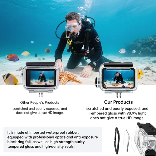 Vista 5 de Suptig Funda impermeable compatible con DJI Action 5 Pro / Action 5/4/3, para buceo, buceo, esnórquel, natación, hasta 164 pies (164.0 ft)