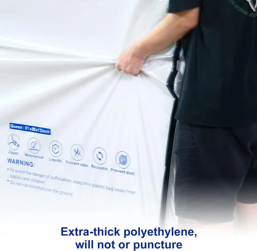 Vista 4 de Bolsa de colchón de plástico para almacenamiento en movimiento, funda de colchón impermeable con cremallera de 6 mil, protector de colchón