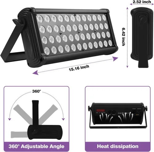 Vista 6 de U`King Barra de luz LED para escenario, 80 W, 48 LED, RGB Dj, barra de luces 2/8/12 DMX, reproducción automática, luz estroboscópica activada por