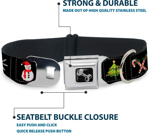 Vista 4 de Buckle-Down Collar de perro con bloques de Navidad de 9 a 15 pulgadas, color negro/blanco/multicolor, pequeño