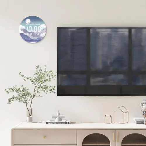 Vista 7 de Reloj de pared digital SCOAGE con luz nocturna MoonCloud moderno de 7 niveles de brillo 12/24H LED automático con temperatura fecha hora pantalla