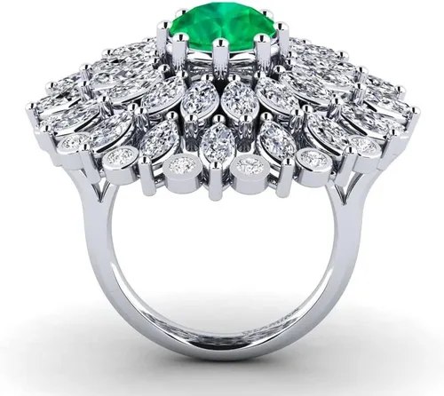 Vista 5 de Anillo de cóctel de marquesa y diamantes blancos de corte redondo para mujer, joyería con función de fiesta