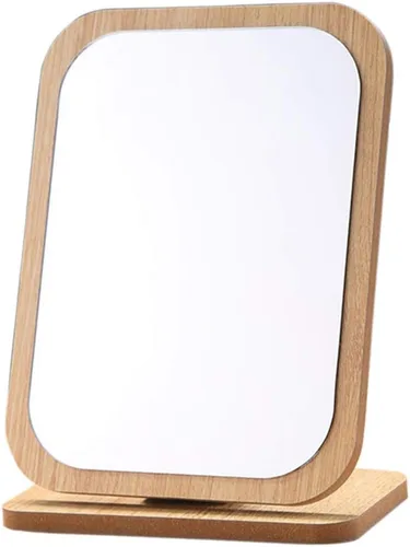 Vista 6 de Aestivate Espejo de mesa compacto redondo - Marco de madera de pie, rotación de 90 grados para maquillaje y cosmética