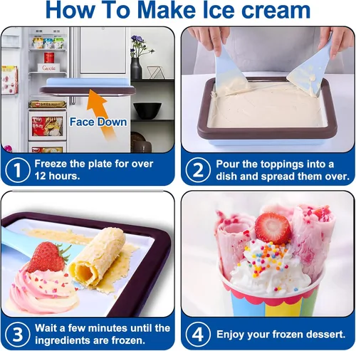Vista 4 de ROEDEER Máquina de helados enrollados, placa para hacer rollos de helado con 2 espátulas, máquinas de helado enrolladas instantáneamente