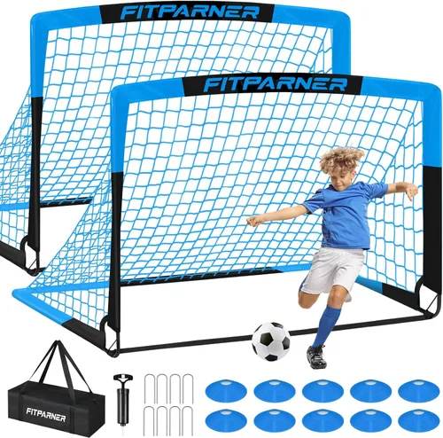 Vista 15 de Arcos de Fútbol para Niños para Patio Trasero - Juego de 2 Arcos de Fútbol Plegables Emergentes con Bola, Conos, Kit Completo de Equipo