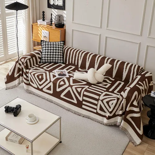 Vista 6 de VClife Funda para silla con acento azteca bohemio de 59 x 71 pulgadas, funda reversible y lavable de felpilla para sillón, color marrón castaño
