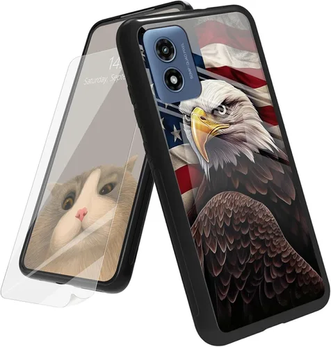 Vista 80 de Funda para Motorola Moto G Play 4G 2024 con protector de pantalla, parte trasera de vidrio templado + funda de silicona suave TPU absorción