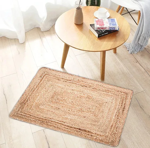 Vista 2 de Light & Pro Alfombra de yute, 2 x 3, natural, hecha a mano, trenzada, reversible, alfombra rústica