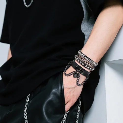 Vista 6 de Pulseras de cuero con tachuelas de pico, con tachuelas emo, punk, góticas, góticas, para mujeres y hombres