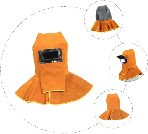 Vista 7 de jojofuny Máscara de soldadura de cuero, gorra de soldadura de cuero, visera de soldadura, sombrero de soldador, gorra de soldadura con cuello
