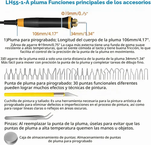 Vista 3 de FIRElood LH55-1 kit de combustión de madera, herramienta de combustión de madera, kit de quemador de madera de temperatura ajustable digitalmente