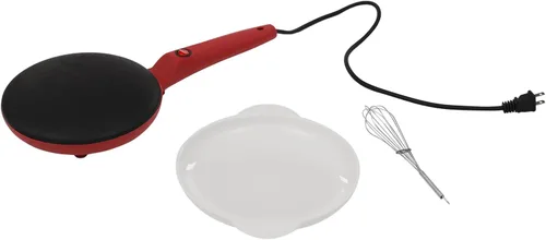 Vista 9 de Crepera Electrica - Máquina eléctrica para crepes de 8 pulgadas, sartén antiadherente portátil roja con asa y bandeja extraíble, Crepera Electrica