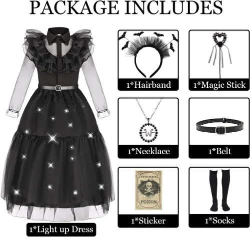 Vista 2 de Disfraz para niñas, disfraz de Halloween iluminado con calcetines, cinturón, collar, banda para el cabello