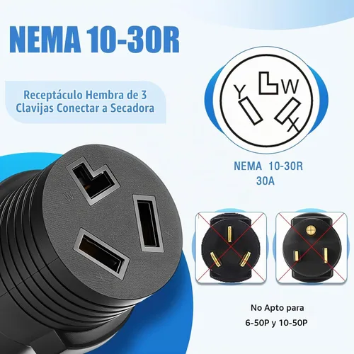 Vista 4 de Kanayu Adaptador de Secadora de 30 Amperios Compatible con Nema 6-50p a 10-30r Adaptador de Enchufe Macho de 3 Clavijas a Receptáculo Hembra de 3