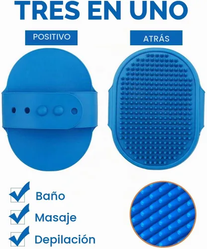 Vista 3 de Cepillo de baño para perros, cepillo de baño para mascotas, peine de goma para masaje relajante, 2 piezas con mango de anillo ajustable para perros
