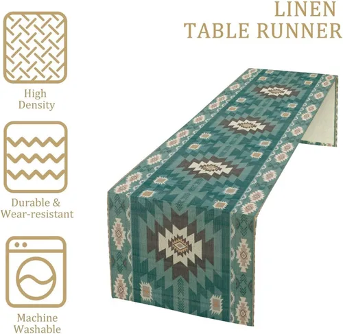 Vista 5 de Camino de mesa étnico del suroeste, navajo tribal nativo americano, bohemio, patrón geométrico azteca, camino de mesa para cocina, mesa de comedor