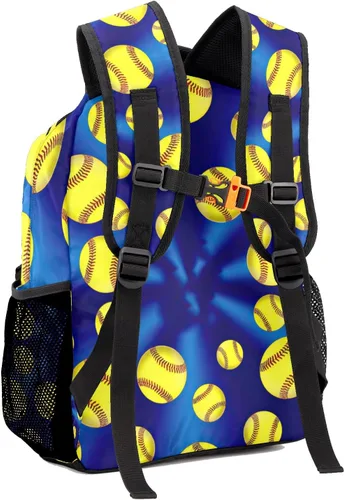 Vista 3 de Mochila unisex de sóftbol azul amarillo con nombre personalizado para niños personal de oficina diario Personalizado 1 Mochilas Daypack