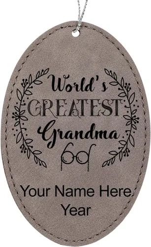 Vista 10 de LaserGram Personalized Christmas Ornament, World's Greatest Grandma, Faux Leather, Custom Laser Engraved Gift Idea (Oval Shape, Black with Gold)