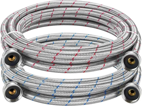 Vista 13 de 6 pies de mangueras premium de acero inoxidable para lavadora con codo de 90 grados, sin plomo, a prueba de explosiones, conexión NPT de 3/4