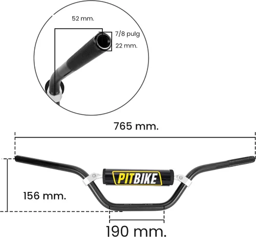 Vista 2 de Manillar Universal de 7/8 Pulgadas 22mm para Motos de Cross, Manillar Mejorado para Pit Bike con Almohadilla de Espuma para Motocross CRF YZF KXF