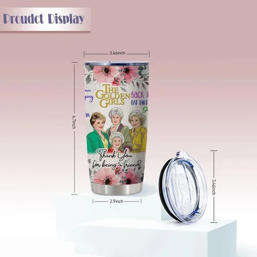 Vista 5 de Golden Girls - Taza de vaso con tapa, mercancía Golden Girl, regalos Goldengirls para ella, botella de agua aislada de 20 onzas, taza de café