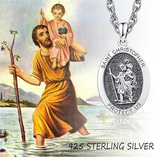 Vista 4 de KINGWHYTE Collar de San MiguelSan Cristóbal de plata de ley S925 con diseño de arángulo, San Miguel Protect EE. UU., joyería para regalo