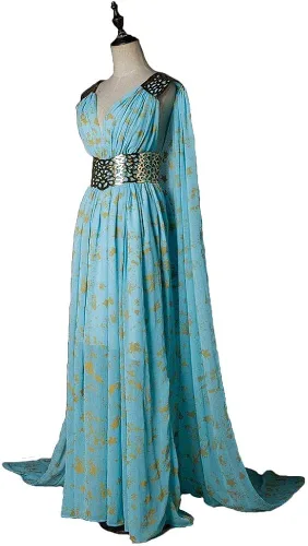 Vista 2 de Xfang - Vestido de chifón para mujer disfraz para cosplay, halloween vestido largo azul