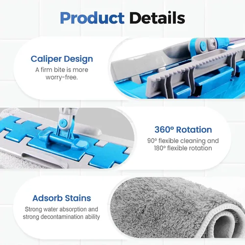 Vista 5 de Trapeador plano con mango de acero inoxidable con paños lavables reutilizables, trapeadores de microfibra profesionales 2025, 4 almohadillas