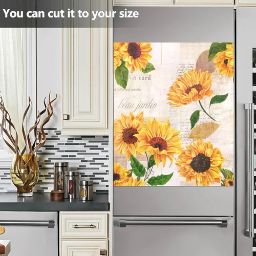 Vista 6 de Funda magnética de girasol amarillo para lavavajillas, cubierta magnética reutilizable para refrigerador, calcomanías para nevera y microondas