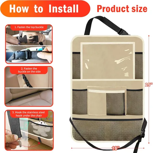 Vista 6 de Organizador de asiento trasero de automóvil, paquete de 2 organizadores de asiento trasero de automóvil con soporte para tableta de 11 pulgadas, 10
