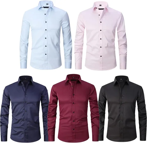 Vista 5 de Pantete Camisas básicas de negocios para hombre, cuello cuadrado, manga larga, elástica, para el trabajo