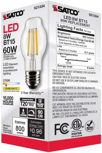 Vista 8 de Satco 6Pk 8w BT15 LED 2700K base mediana regulable - 60w equiv