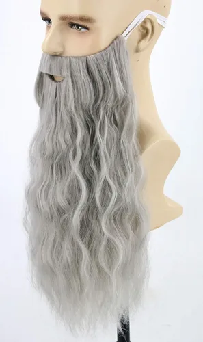 Vista 4 de Pelucas y barba para hombre, peluca larga de disfraz de Halloween gris