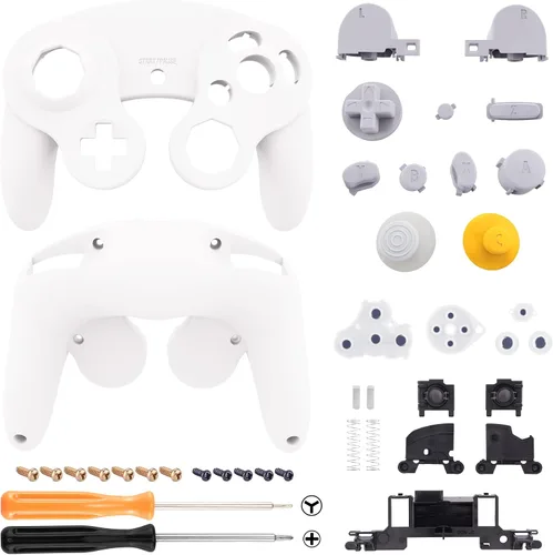 Vista 2 de eXtremeRate Placa trasera blanca para Nintendo Gamecube Controller, cubierta de repuesto de agarre suave al tacto con botones para Nintendo Gamecube