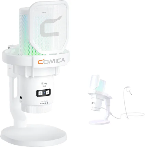 Vista 8 de COMICA Ejoy Uni(D) Micrófono USB para juegos con reducción de ruido, luces RGB 48kHz/24bit Sound Quality, Shock Mount, One-Key Mute, Streaming PC