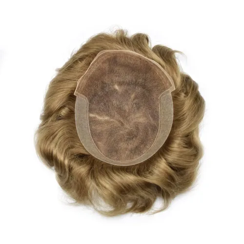 Vista 2 de Mens Toupee Remy Human Hair System For Men Bleached Knot Toupee Hair Piece For Men French Lace Toupee For Men Hairpiece 8X10#17 Dark Ash Blonde 90%