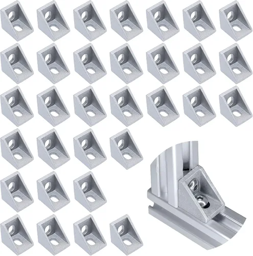 Vista 9 de Juego de 20 conectores de perfil de extrusión de aluminio de la serie 2020, 20 soportes de esquina, con 40 tuercas en T y tornillo hexagonal M5×8